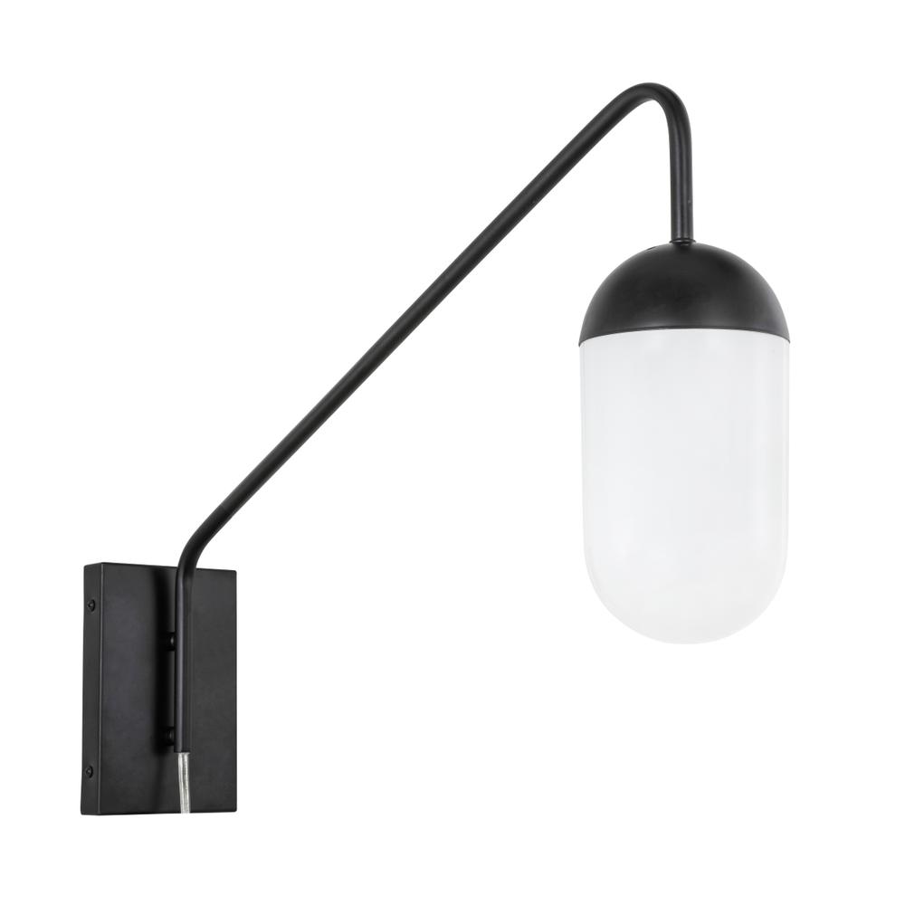 Kace 1 Light Black And Frosted White Glass Wall Sconce. Picture 3