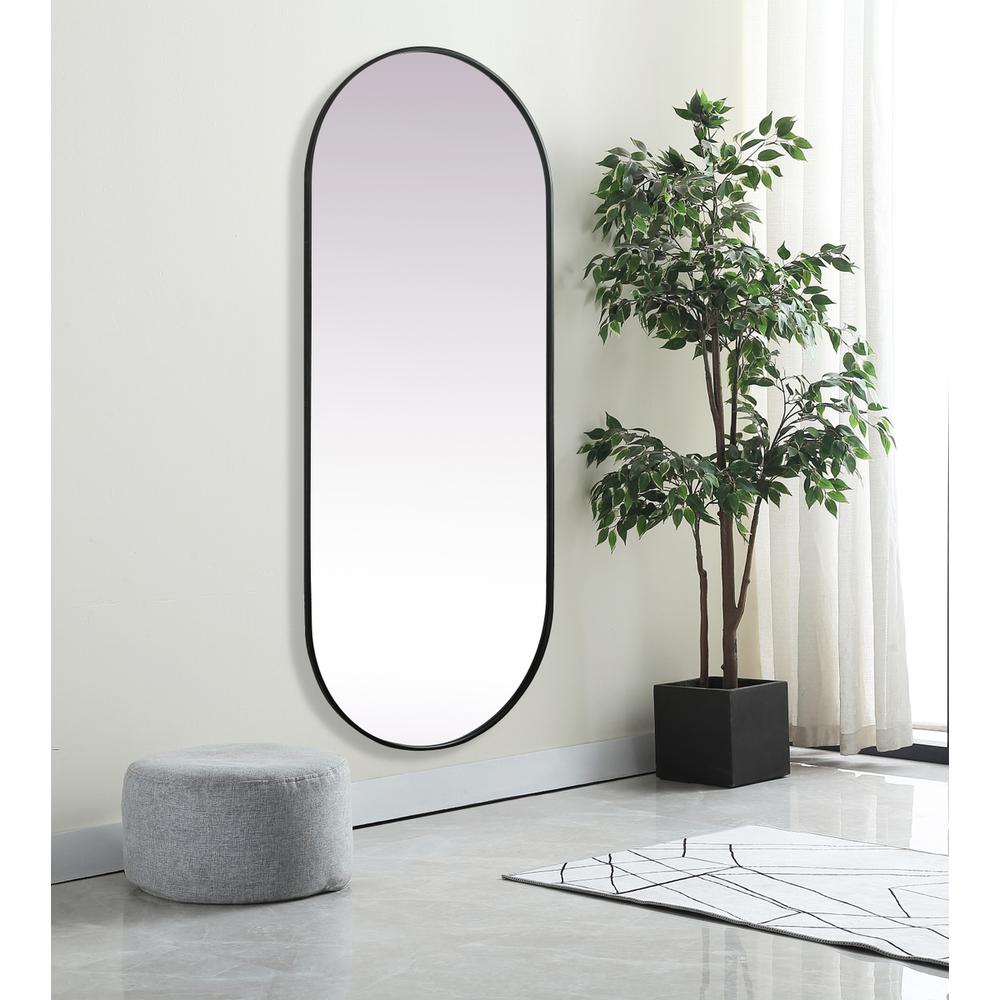 Metal Frame Oval Mirror 30X72 Inch In Black. Picture 2