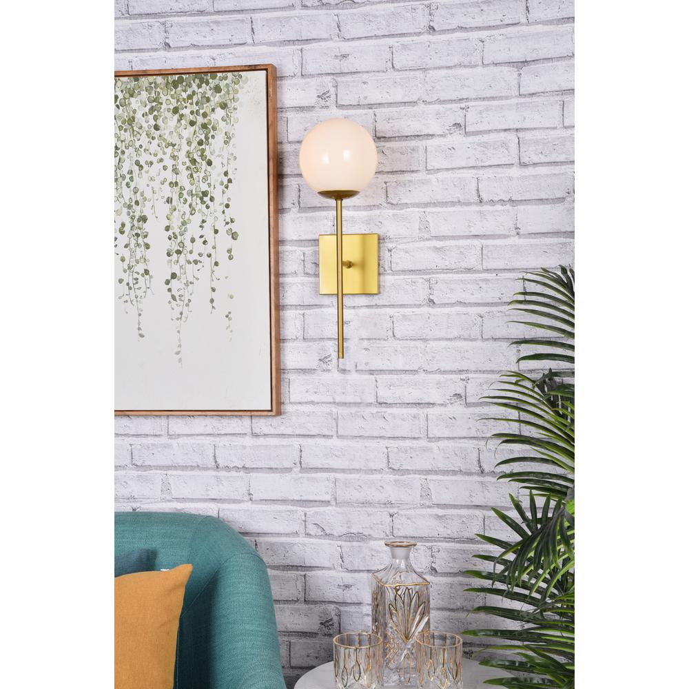 Neri 1 Light Brass And White Glass Wall Sconce. Picture 9