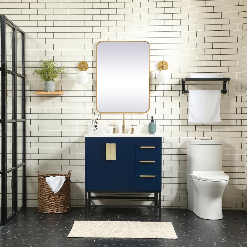 32 Inch Single Bathroom Vanity In Blue With Backsplash. Picture 4