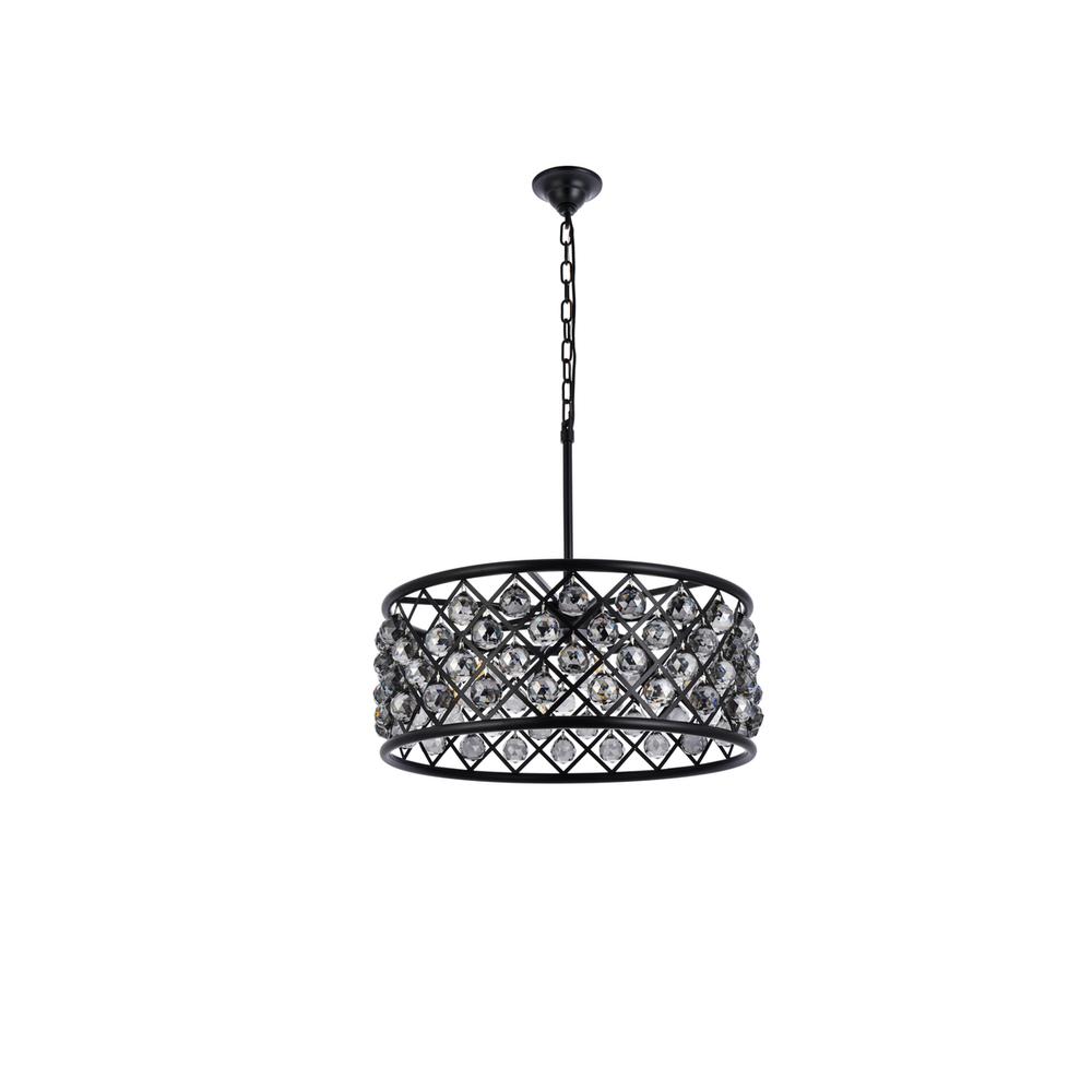 Madison 6 Light Matte Black Chandelier Silver Shade (Grey) Royal Cut Crystal. Picture 6