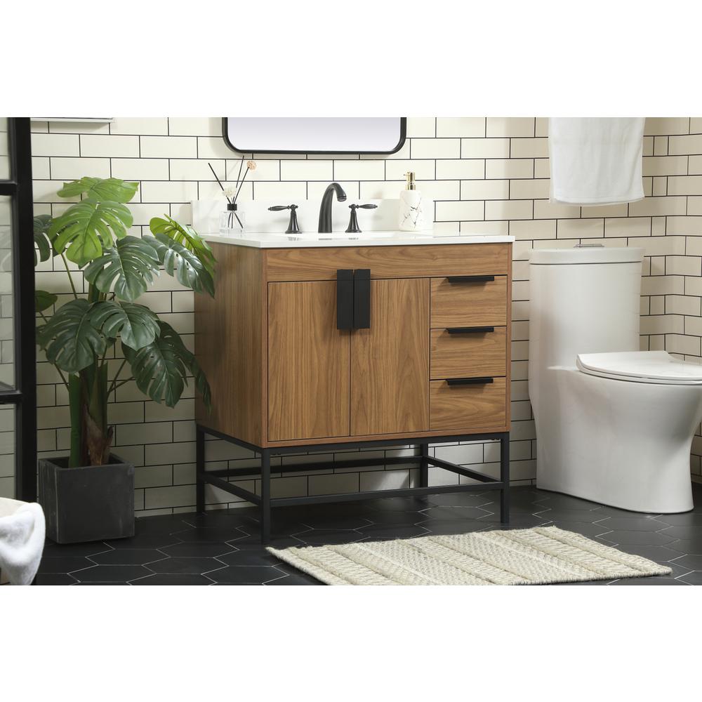 32 Inch Single Bathroom Vanity In Walnut Brown With Backsplash. Picture 2
