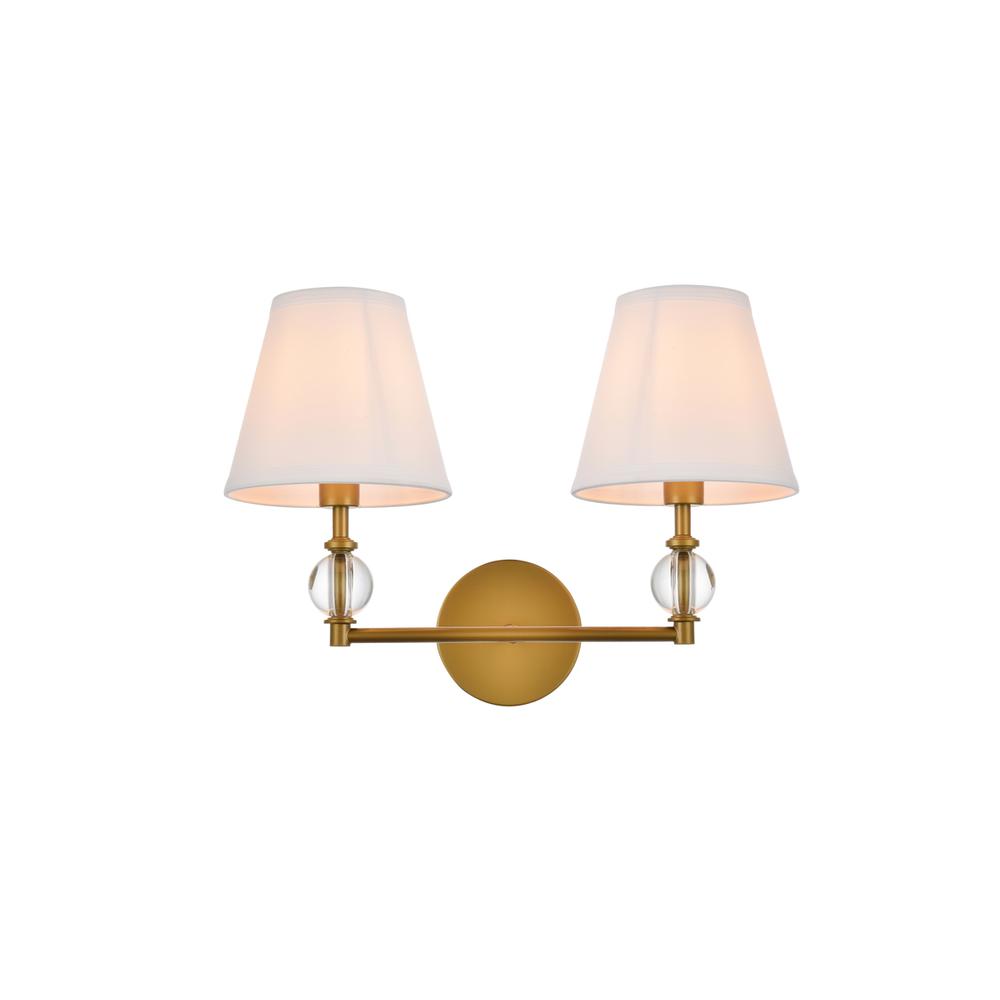 Bethany 2 Lights Bath Sconce In Brass With White Fabric Shade. Picture 1