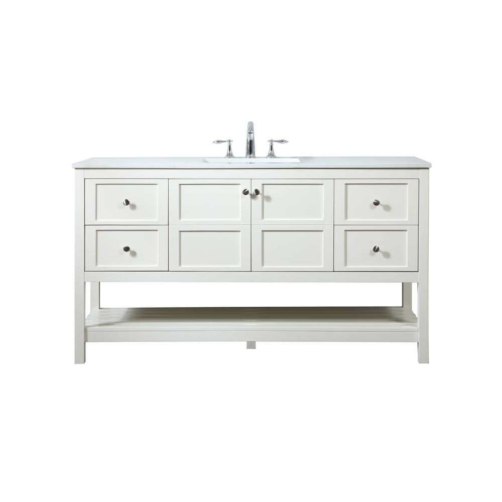 60 Inch Single Bathroom Vanity In White. Picture 1