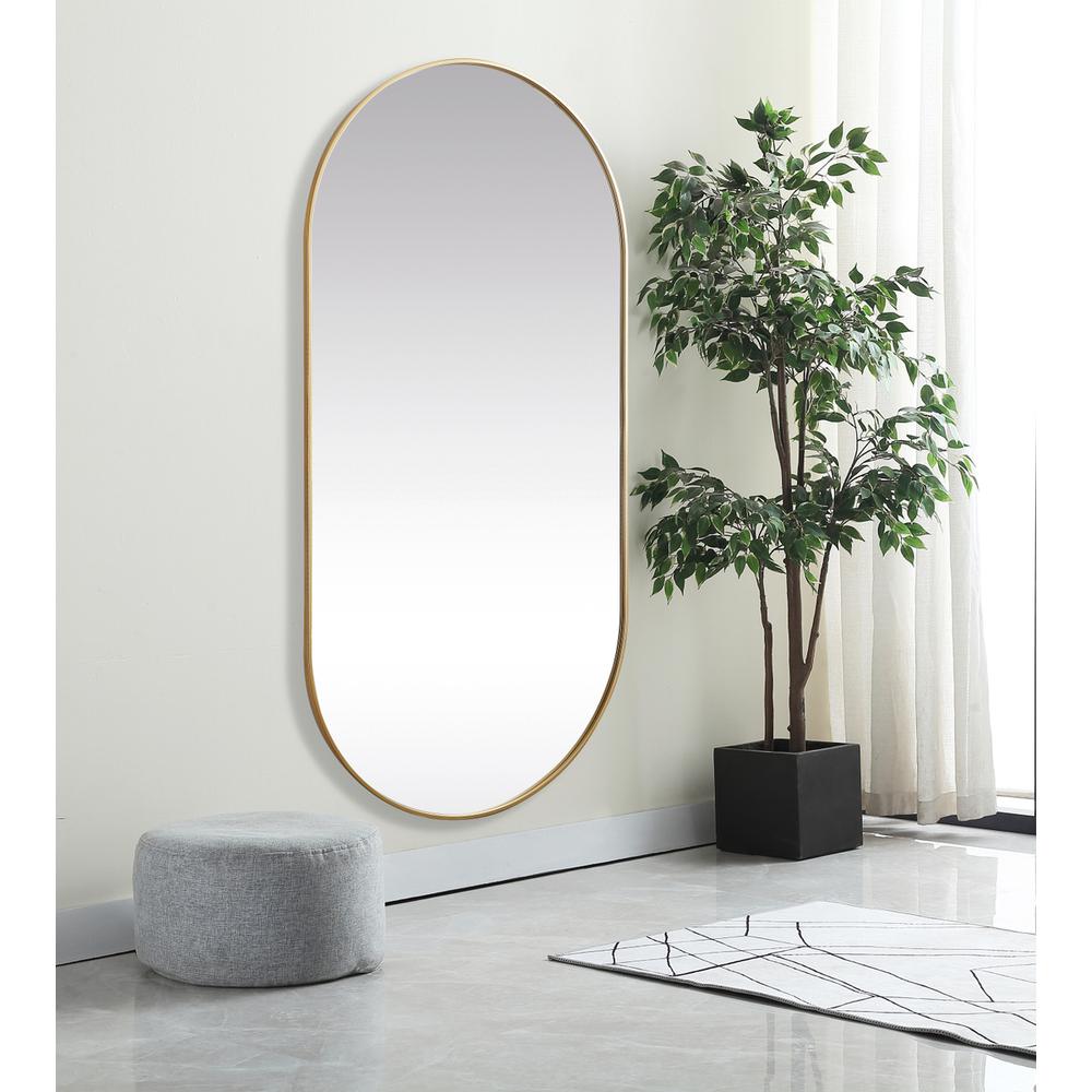 Metal Frame Oval Mirror 36X72 Inch In Brass. Picture 2