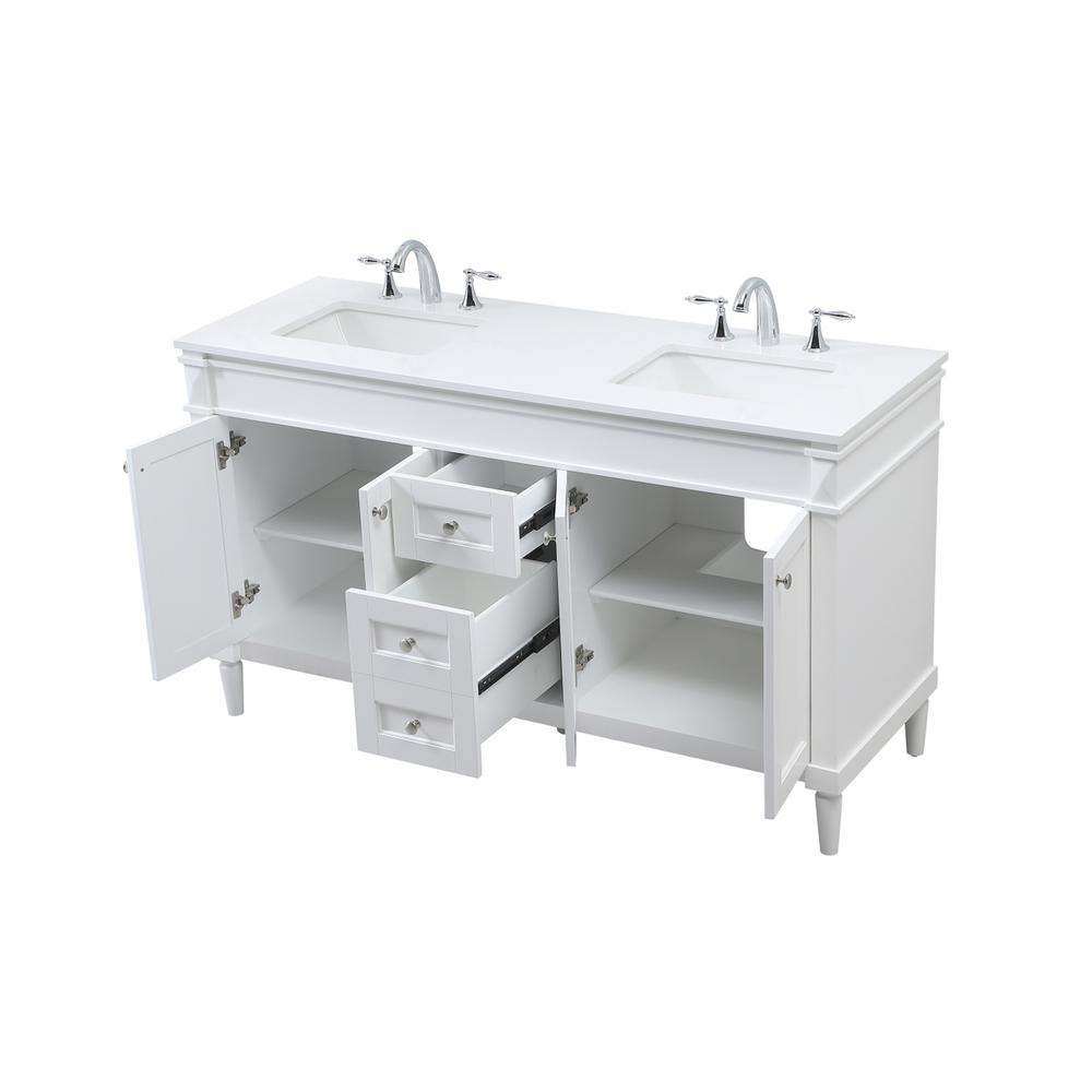 60 Inch Double Bathroom Vanity In White. Picture 9