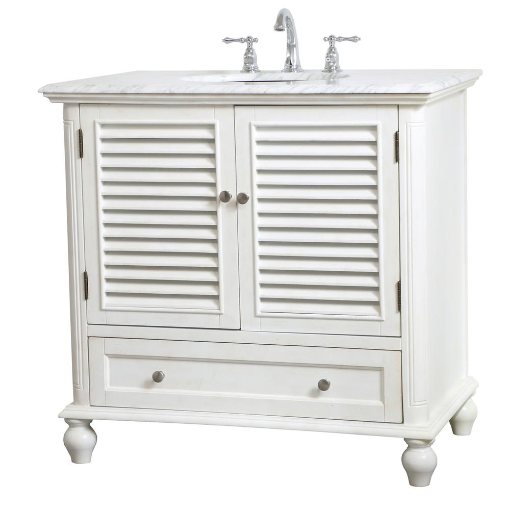 36 Inch Single Bathroom Vanity In Antique White. Picture 6