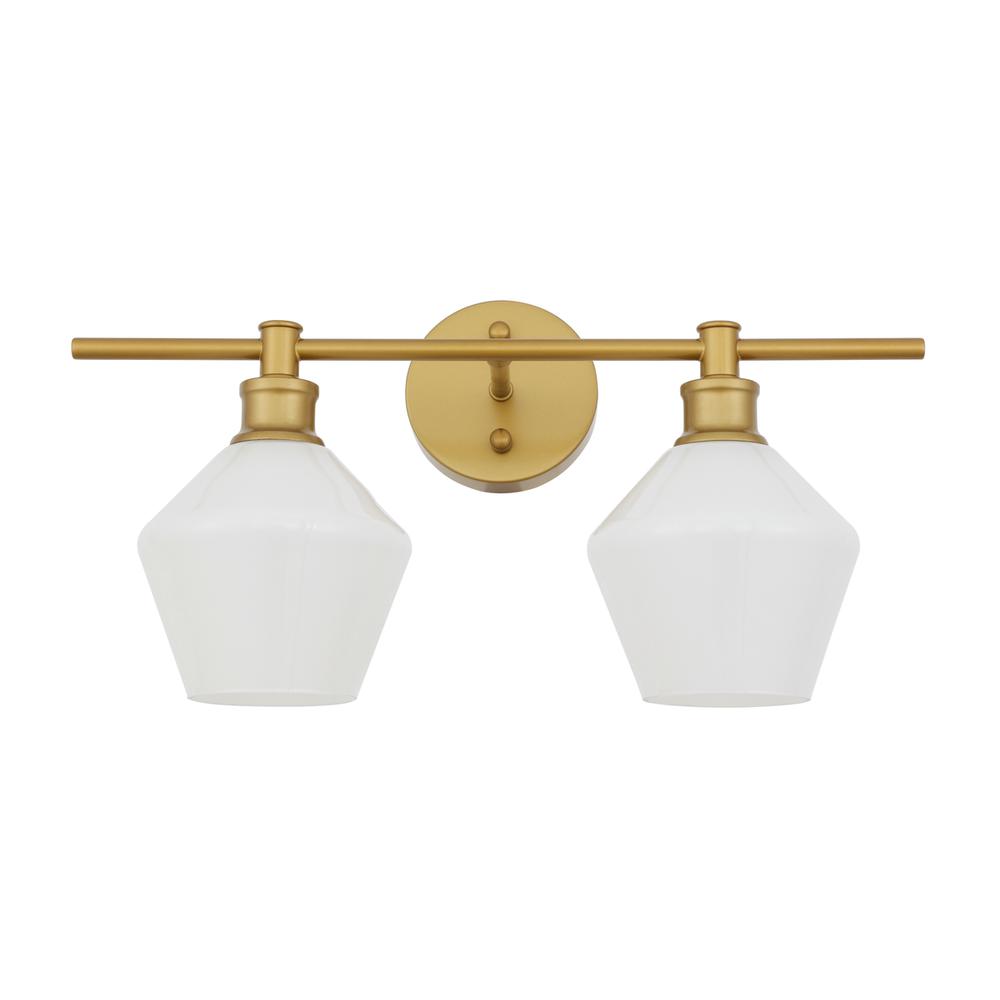 Gene 2 Light Brass And Frosted White Glass Wall Sconce. Picture 12