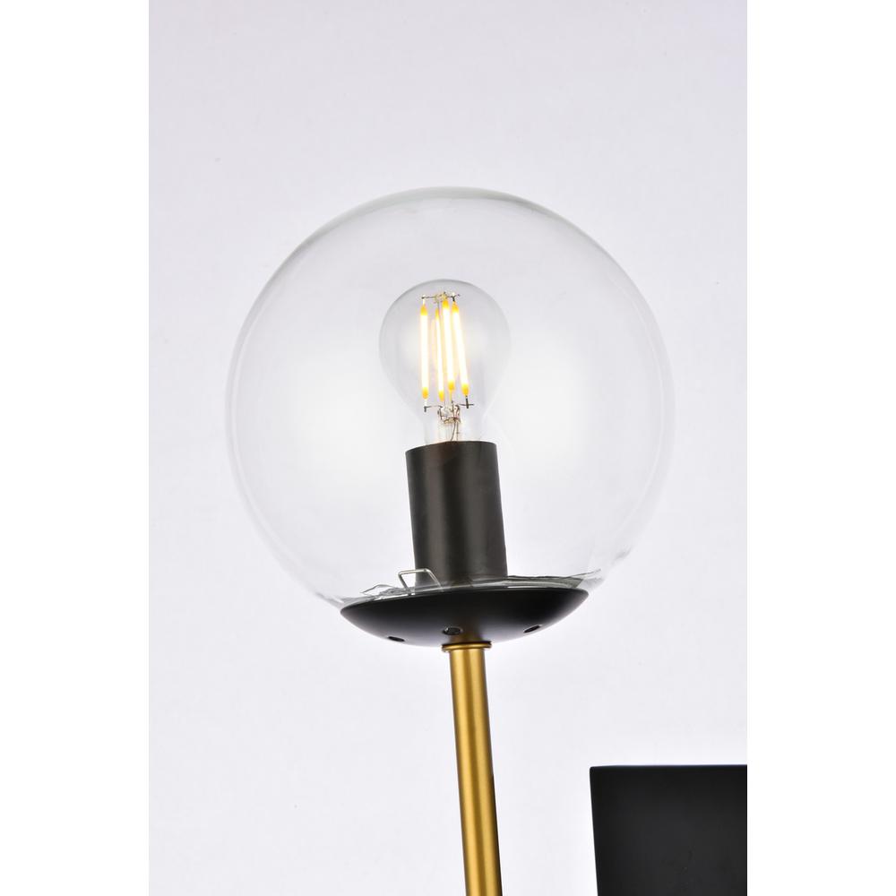 Neri 2 Lights Black And Brass And Clear Glass Wall Sconce. Picture 3