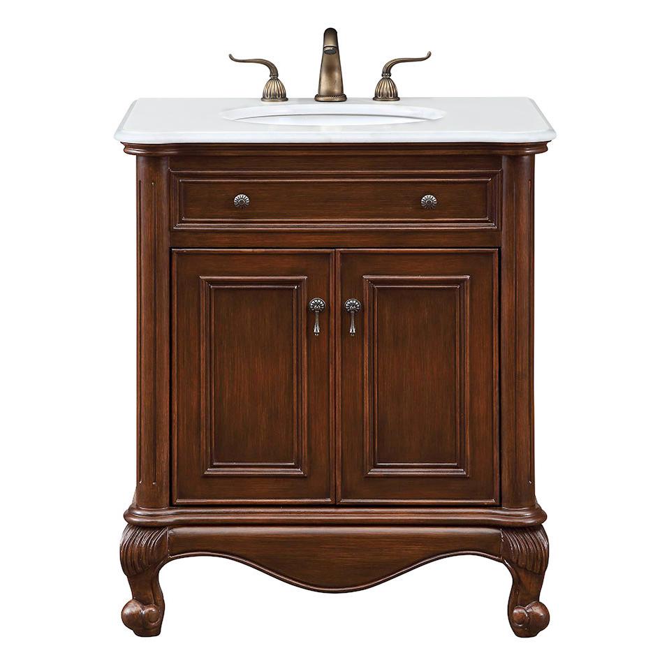 30 Inch Single Bathroom Vanity In Teak Color With Ivory White Engineered Marble. Picture 1