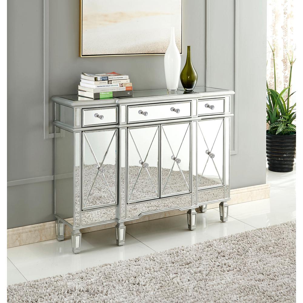 3 Drawer 4 Door Cabinet 48 .In. X 14 In. X 36 In. In Silver Clear. Picture 2