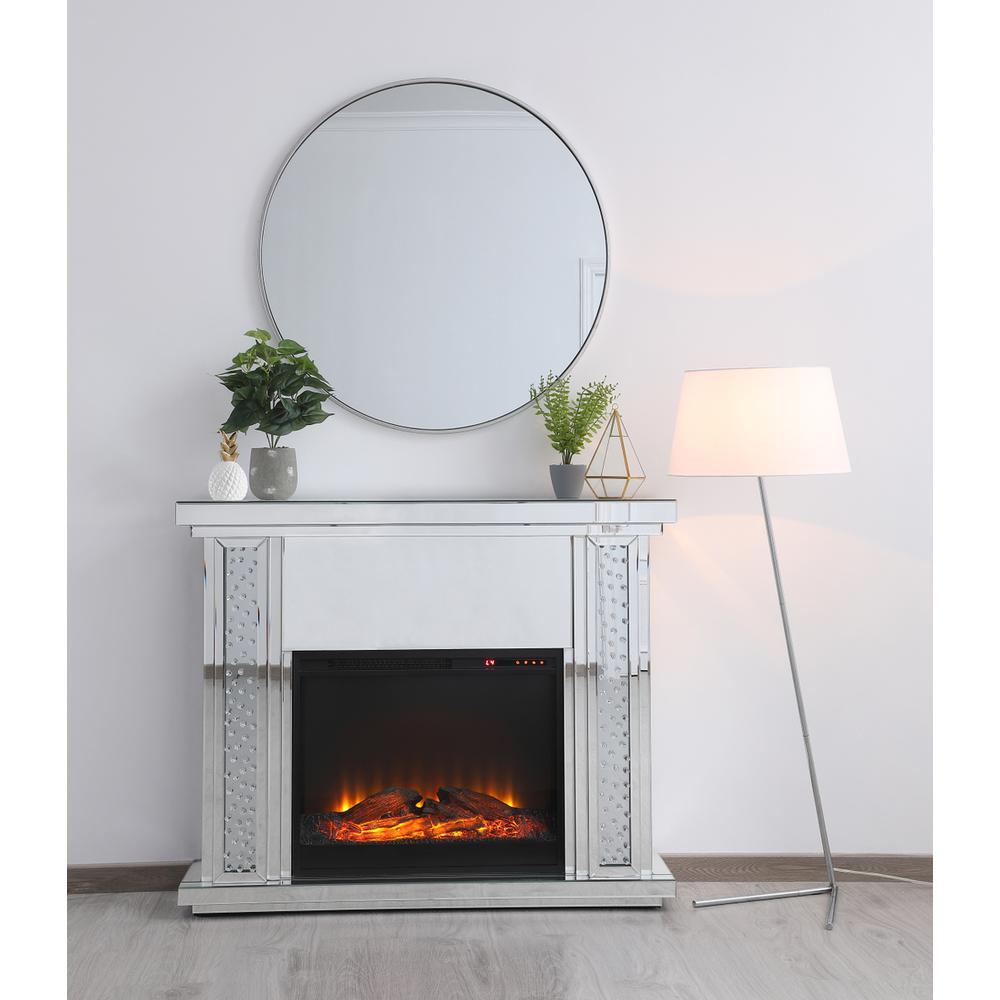 47.5 In. Crystal Mirrored Mantle With Wood Log Insert Fireplace. Picture 4