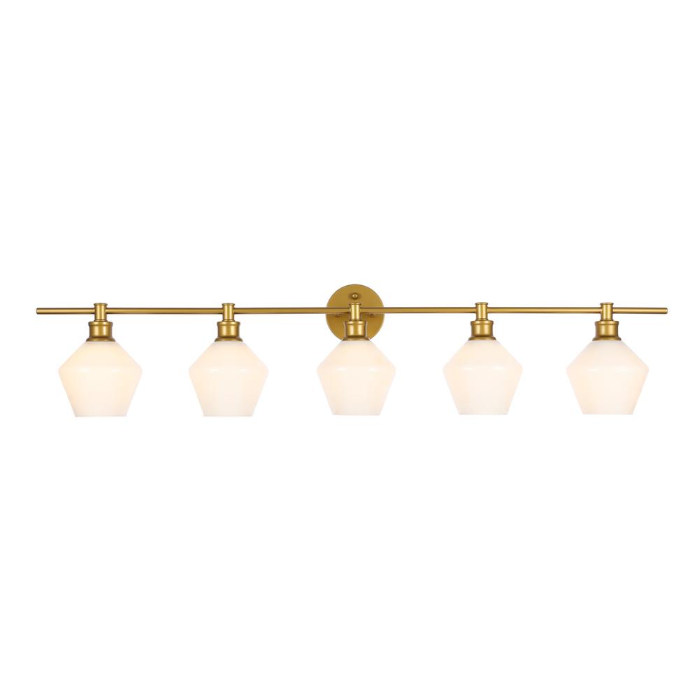Gene 5 Light Brass And Frosted White Glass Wall Sconce. Picture 9