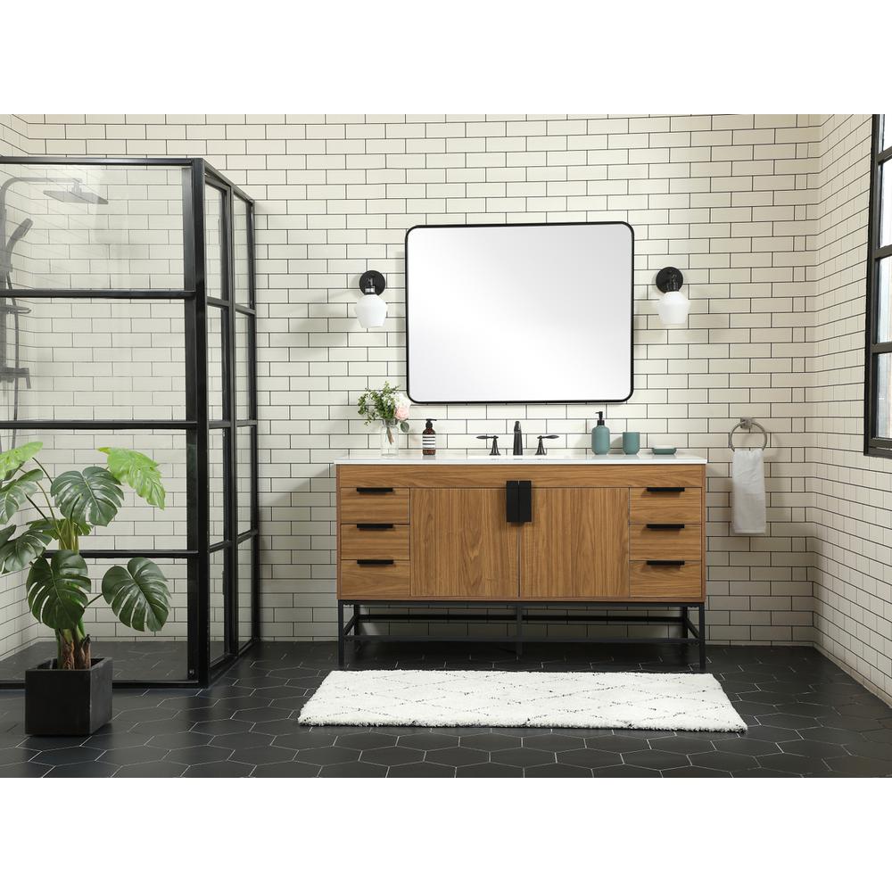 60 Inch Single Bathroom Vanity In Walnut Brown. Picture 4