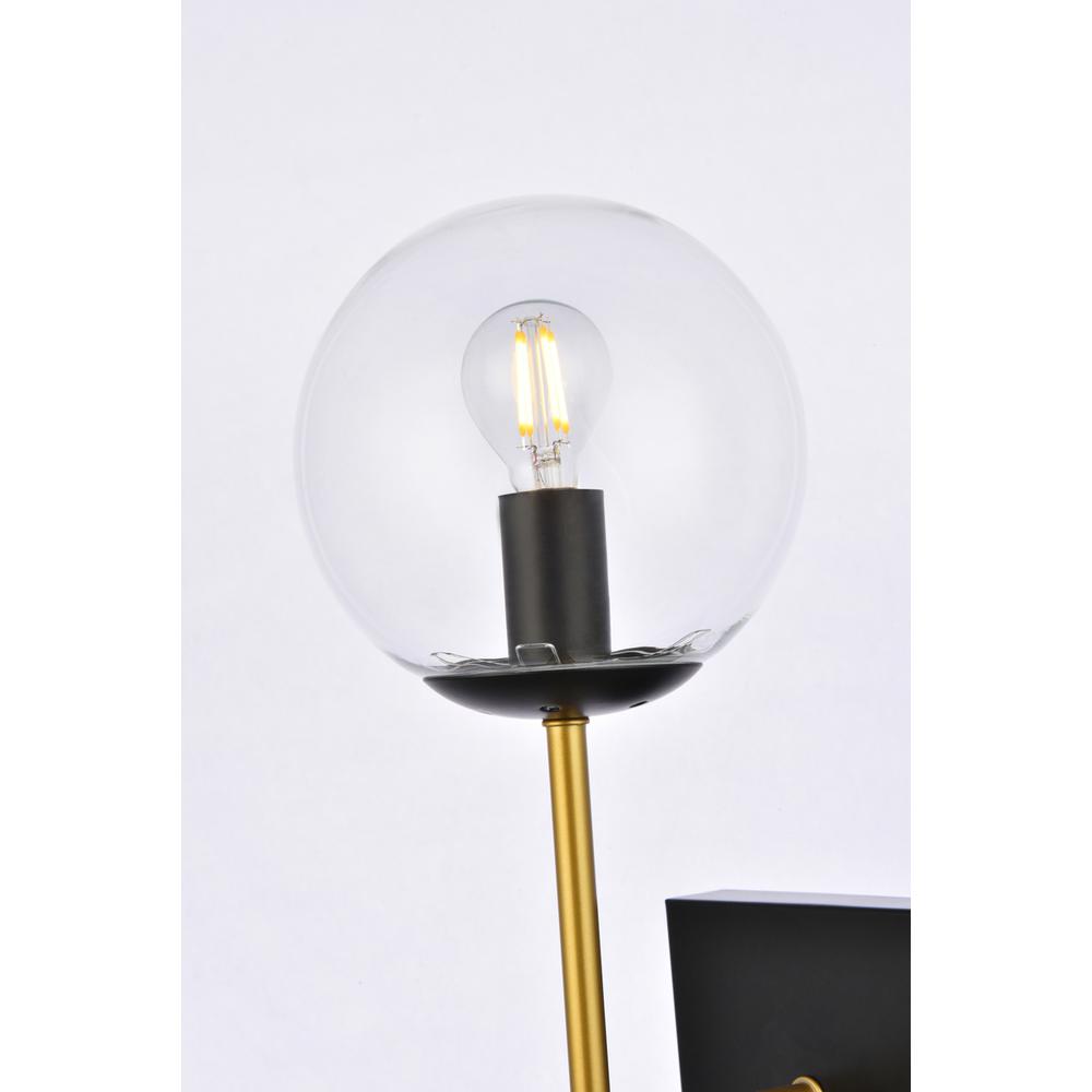 Neri 1 Light Black And Brass And Clear Glass Wall Sconce. Picture 3