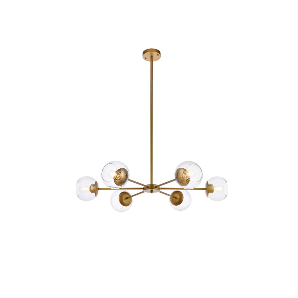 Briggs 36 Inch Pendant In Brass With Clear Shade. Picture 1