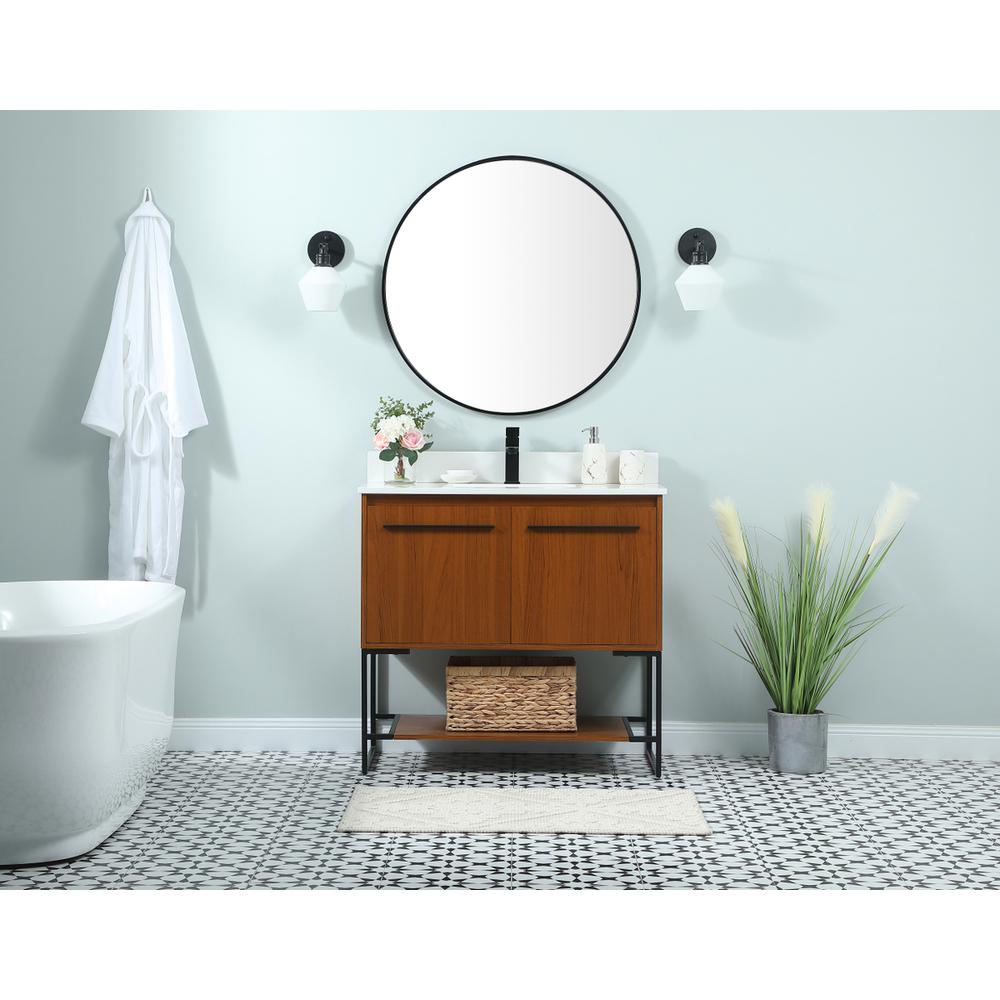 36 Inch Single Bathroom Vanity In Teak With Backsplash. Picture 4