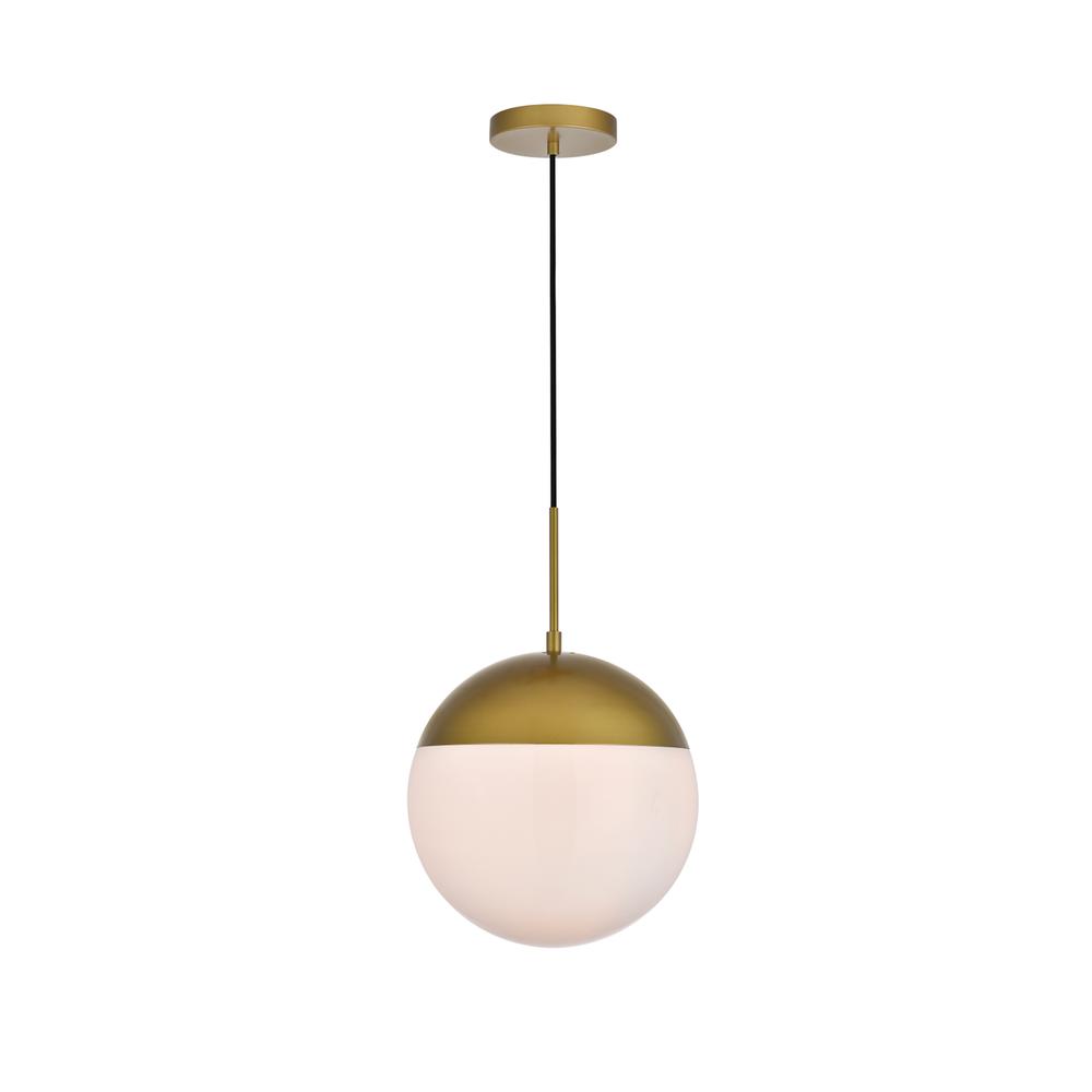 Eclipse 1 Light Brass Pendant With Frosted White Glass. Picture 1