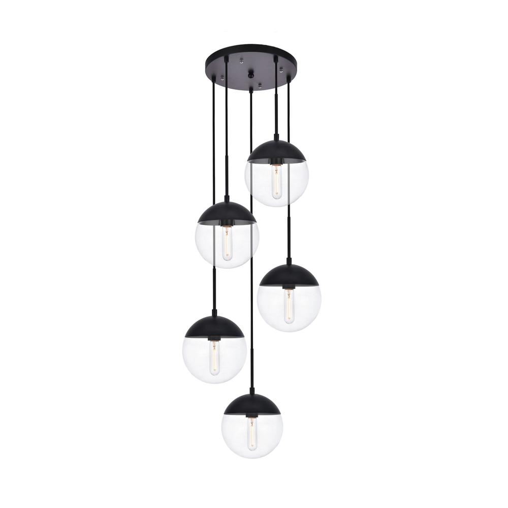Eclipse 5 Lights Black Pendant With Clear Glass. Picture 2