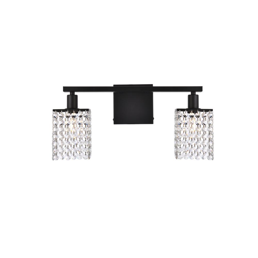 Phineas 2 Lights Bath Sconce In Black With Clear Crystals. Picture 2