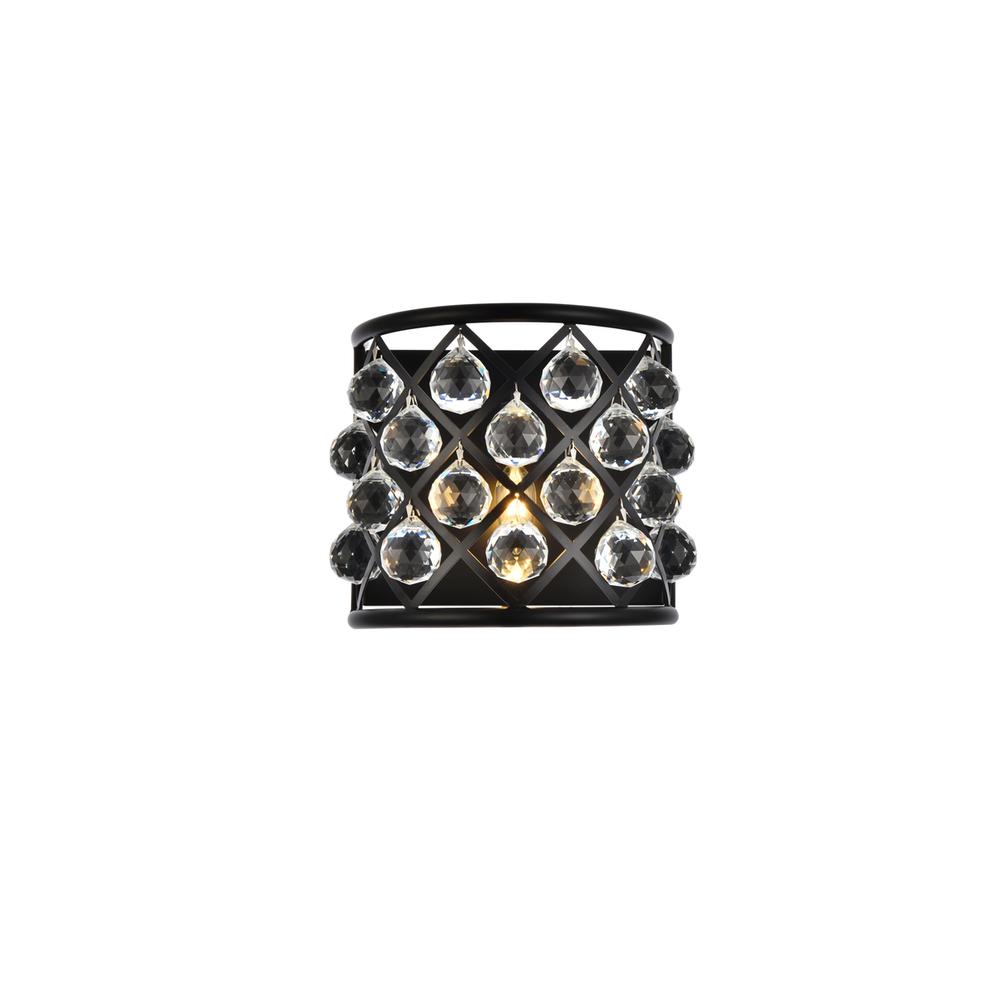 Madison 1 Light Matte Black Wall Sconce Clear Royal Cut Crystal. Picture 1