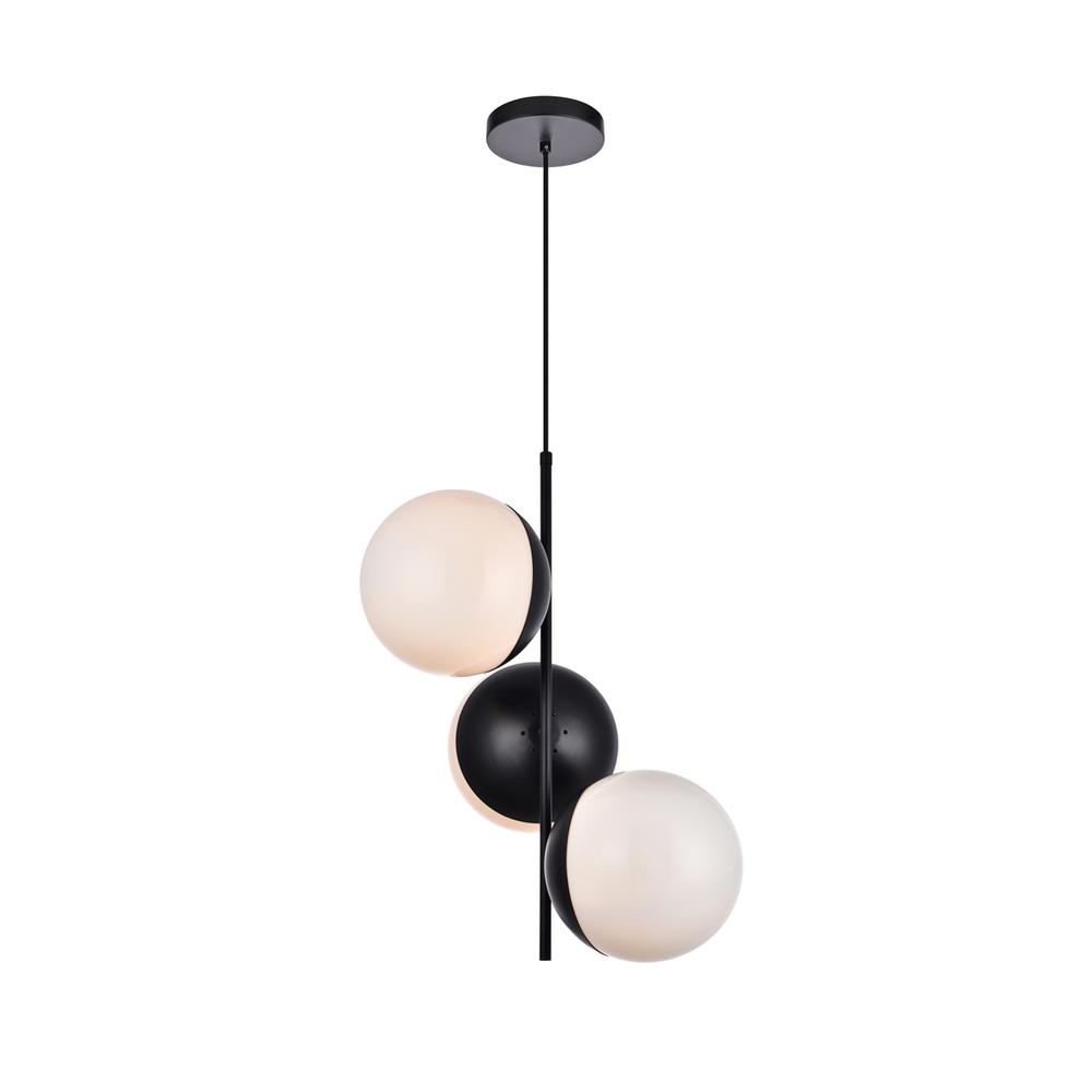 Eclipse 3 Lights Black Pendant With Frosted White Glass. Picture 2
