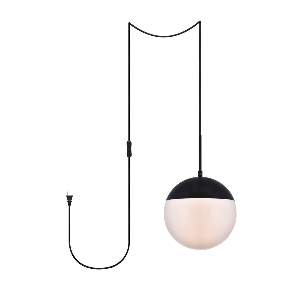 Eclipse 1 Light Black Plug In Pendant With Frosted White Glass. Picture 1
