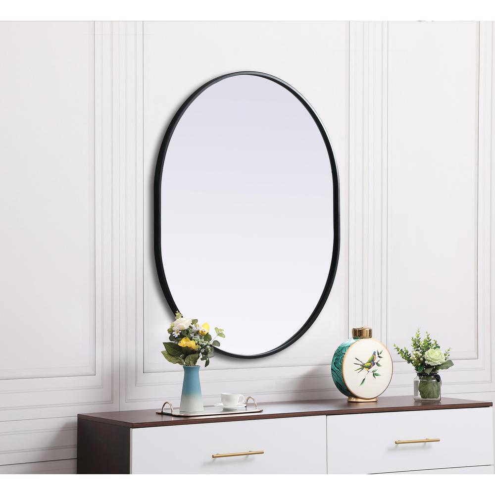 Metal Frame Oval Mirror 30X36 Inch In Black. Picture 4