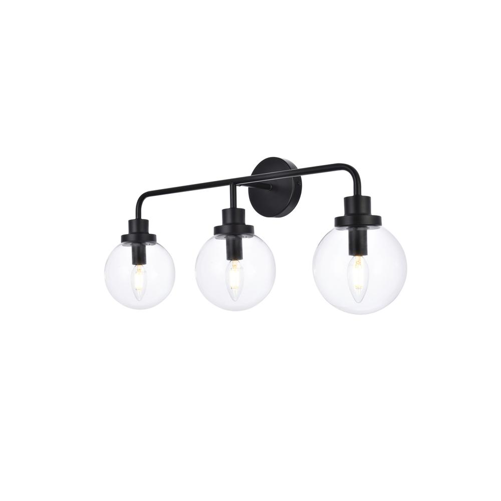 Hanson 3 Lights Bath Sconce In Black With Clear Shade. Picture 2