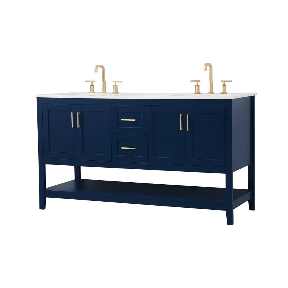 60 Inch Double Bathroom Vanity In Blue. Picture 6
