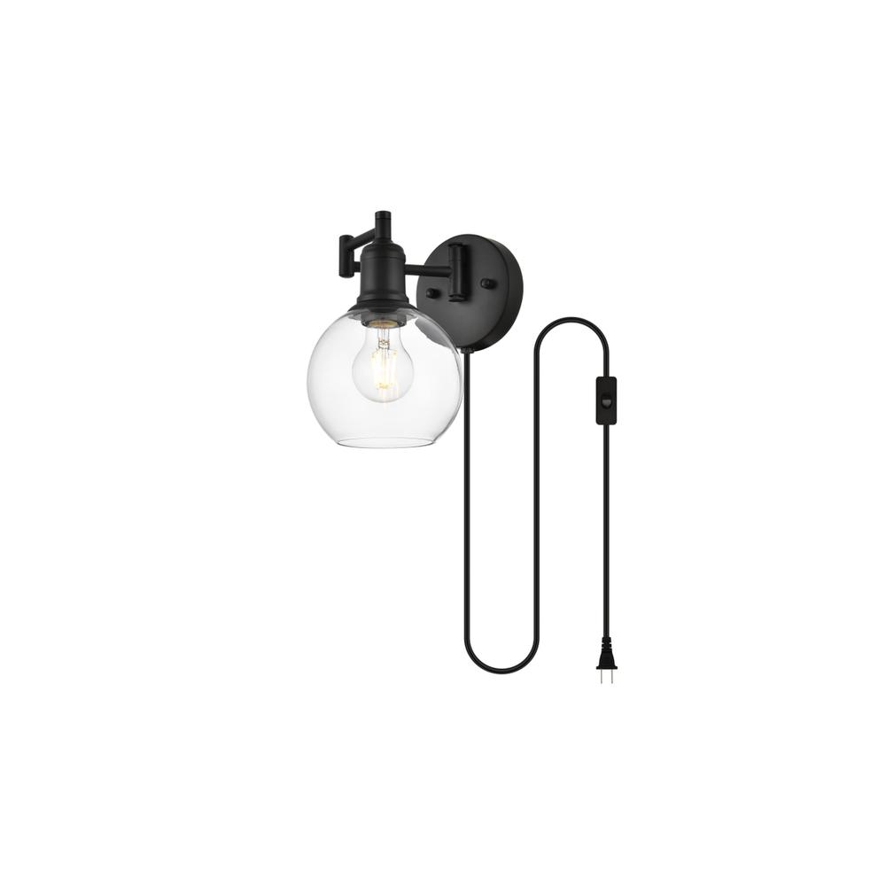 Caspian 1 Light Black And Clear Swing Arm Plug In Wall Sconce. Picture 2