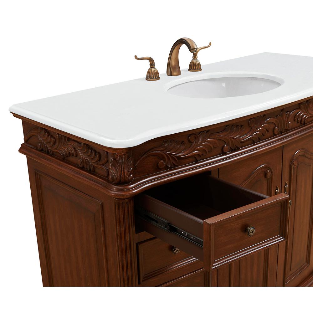 48 Inch Single Bathroom Vanity In Teak Color With Ivory White Engineered Marble. Picture 6