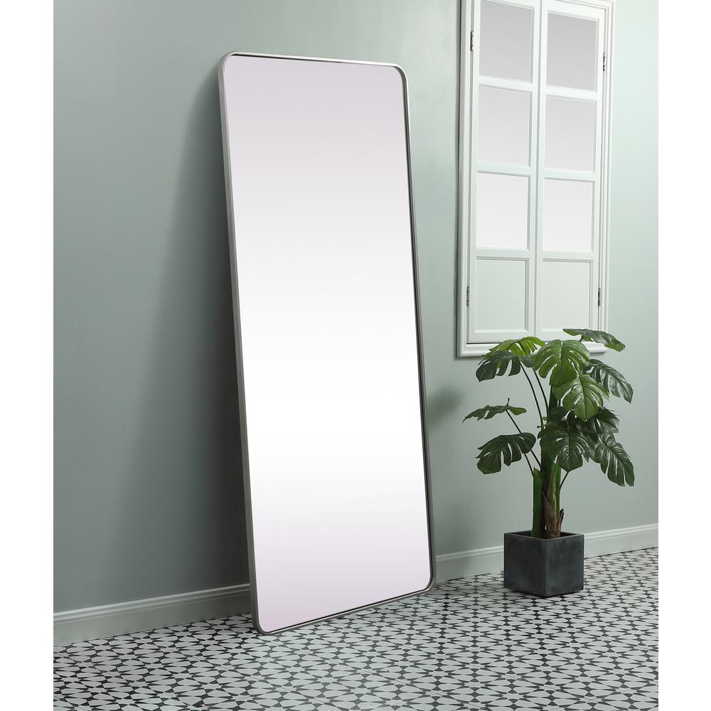 Soft Corner Metal Rectangle Mirror 32X72 Inch In Silver. Picture 2