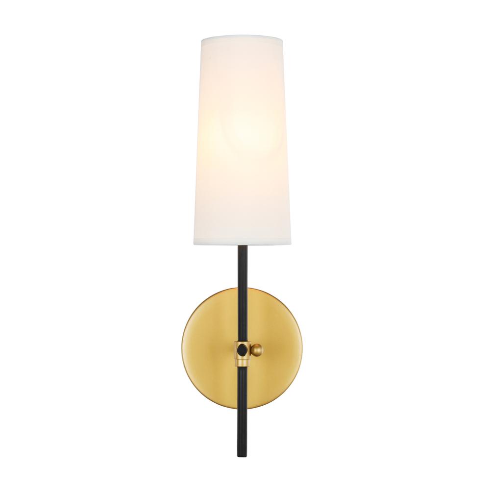 Mel 1 Light Brass And Black And White Shade Wall Sconce. Picture 1