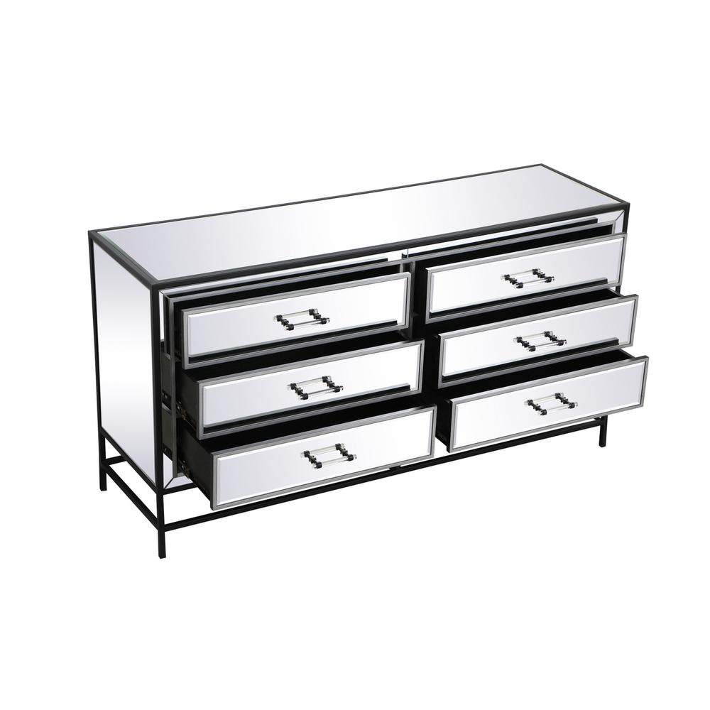 60 Inch Mirrored 6 Drawers Chest In Black. Picture 6