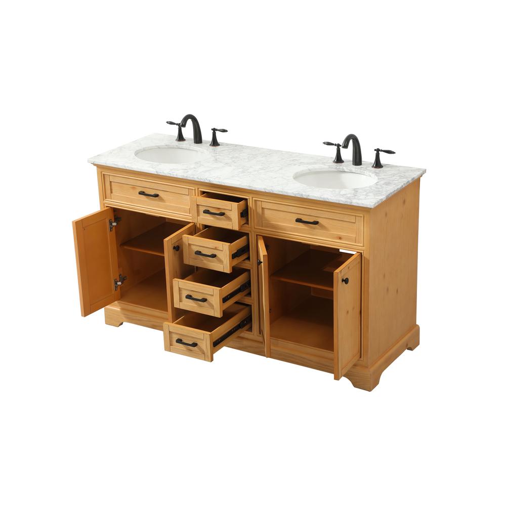 60 Inch Double Bathroom Vanity In Natural Wood. Picture 9