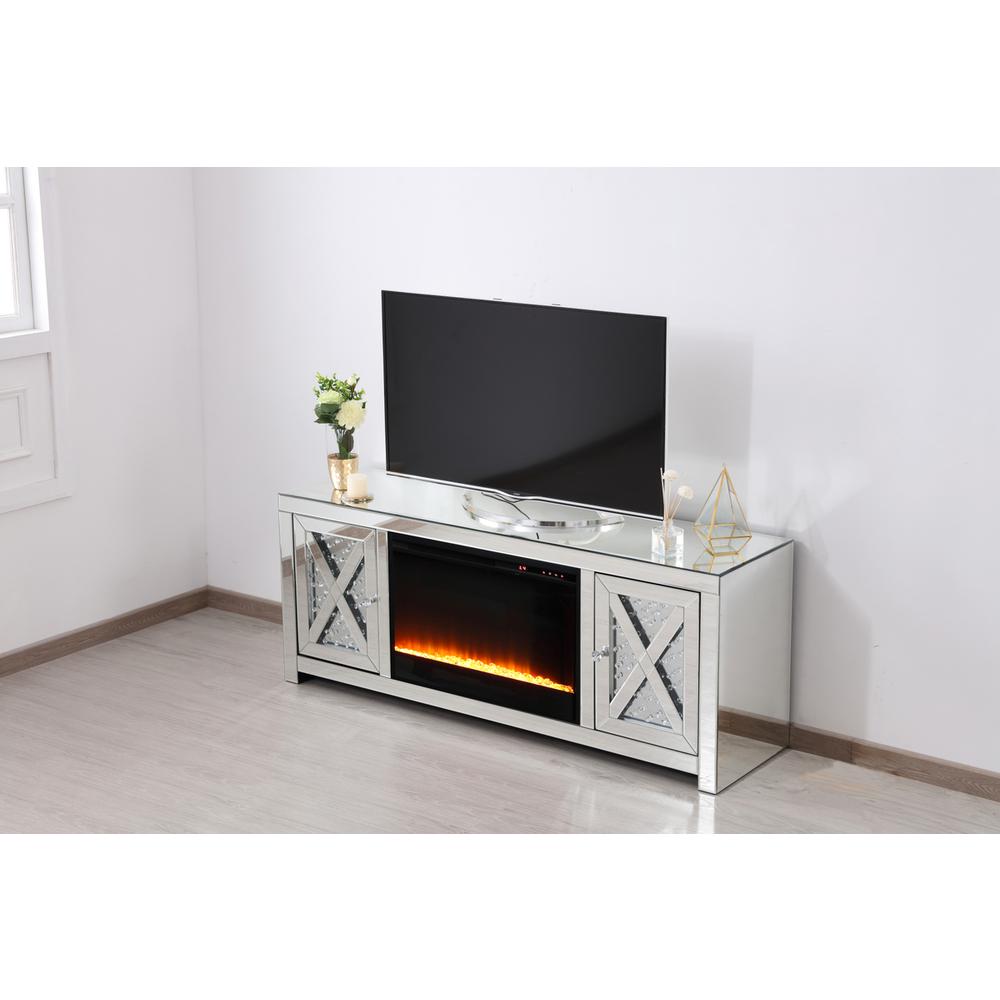 59 In.Crystal Mirrored Tv Stand With Crystal Insert Fireplace. Picture 3