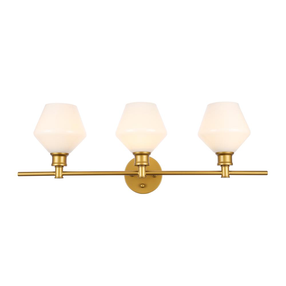 Gene 3 Light Brass And Frosted White Glass Wall Sconce. Picture 1