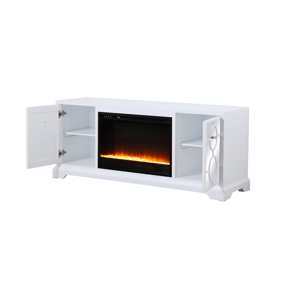 60 In. Mirrored Tv Stand With Crystal Fireplace Insert In White. Picture 6