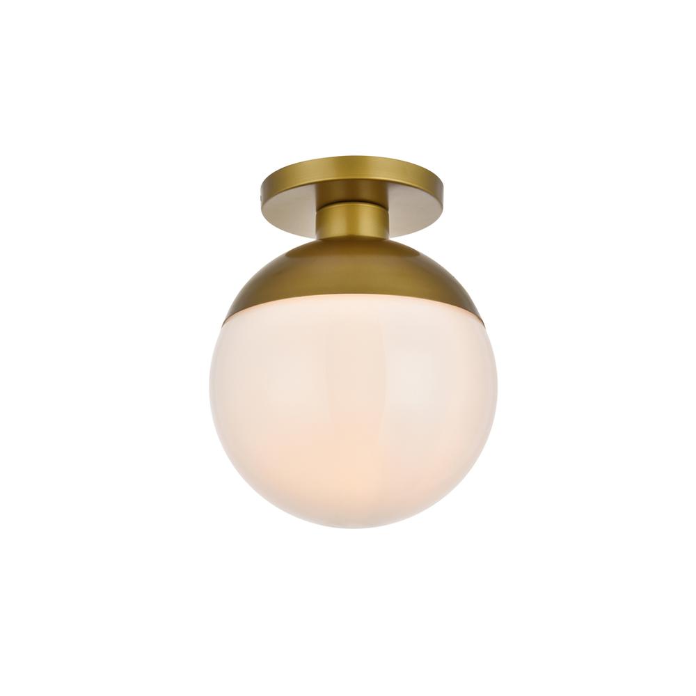 Eclipse 1 Light Brass Flush Mount With Frosted White Glass. Picture 2