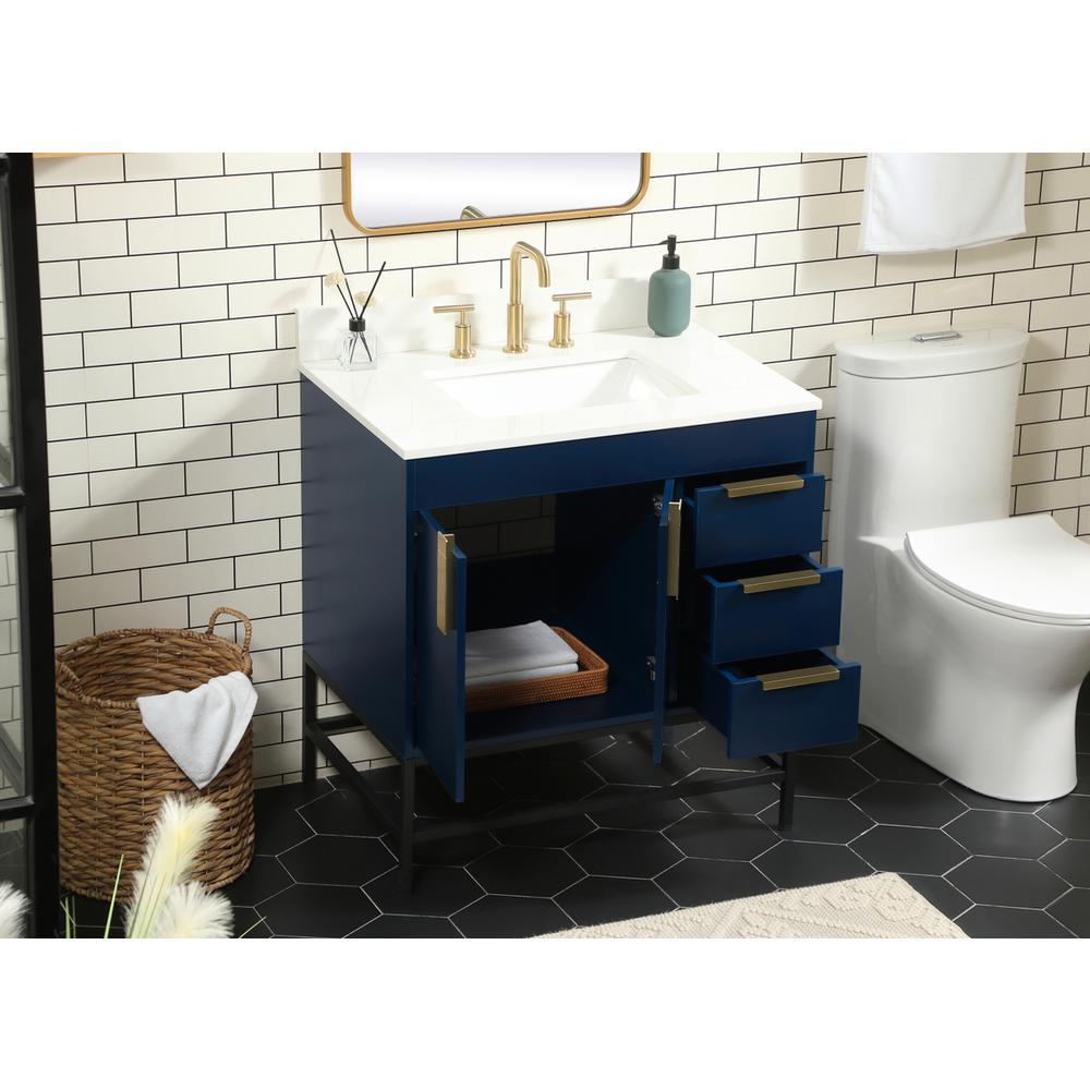 32 Inch Single Bathroom Vanity In Blue With Backsplash. Picture 3