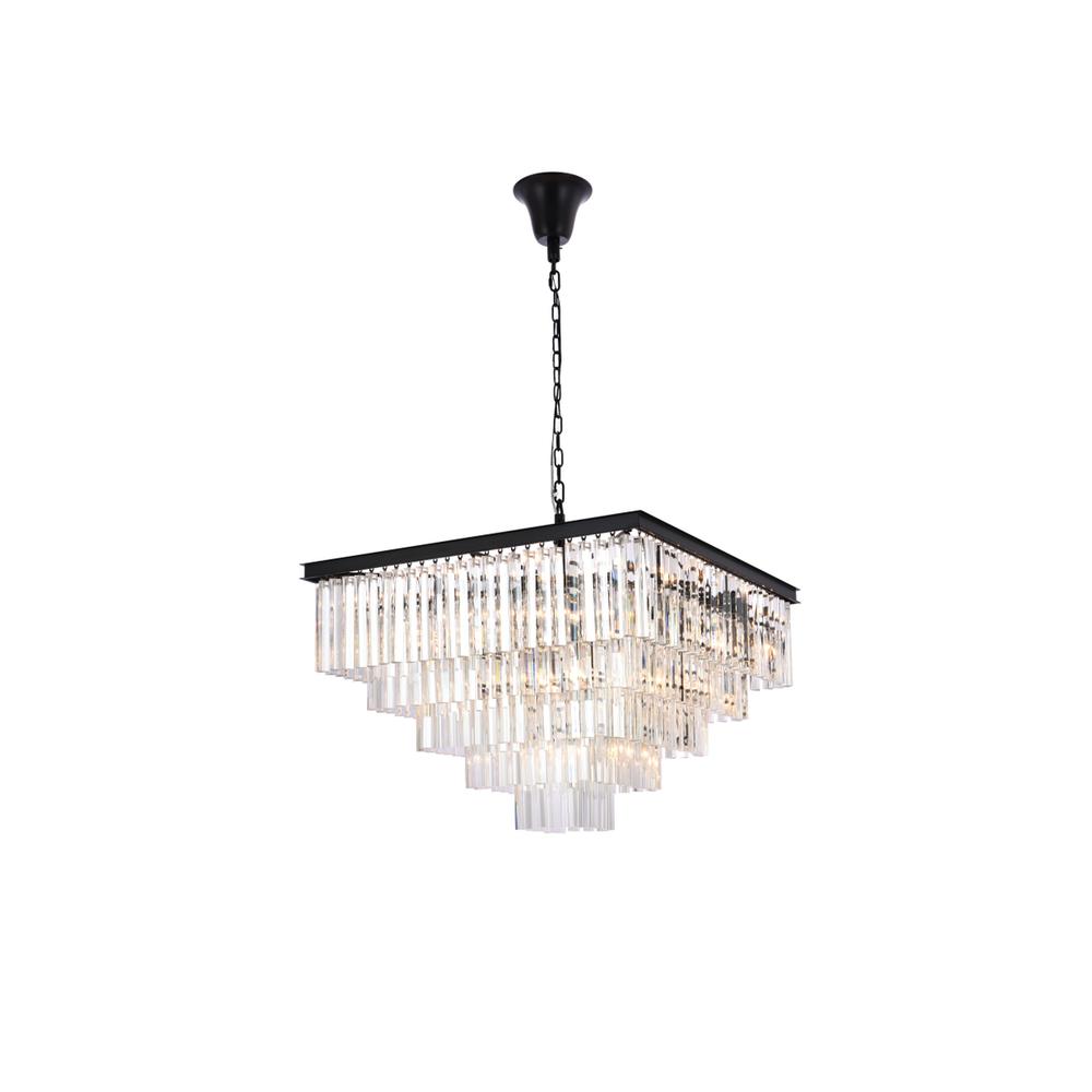 Sydney 34 Inch Square Crystal Chandelier In Matte Black. Picture 1