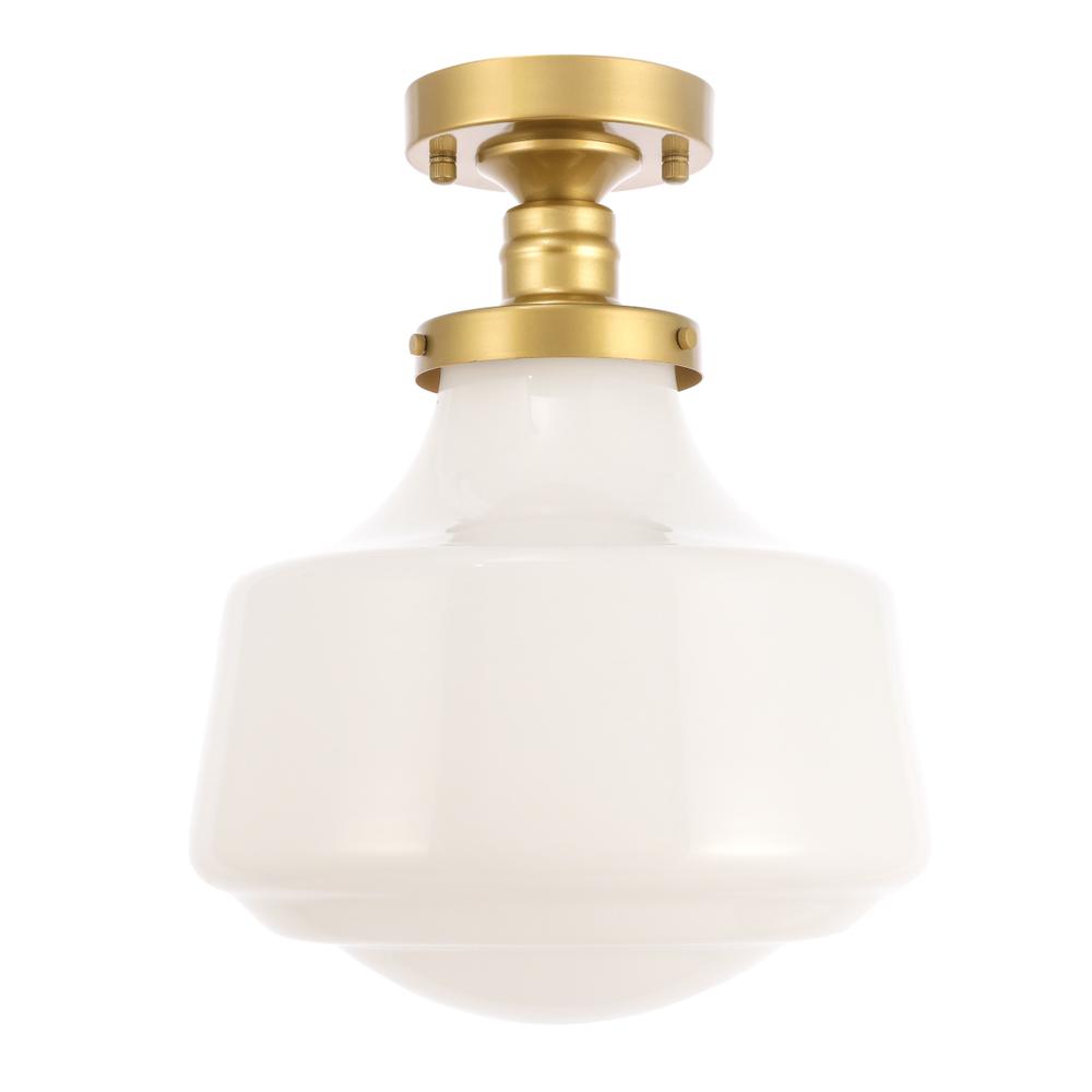 Lyle 1 Light Brass And Frosted White Glass Flush Mount. Picture 4