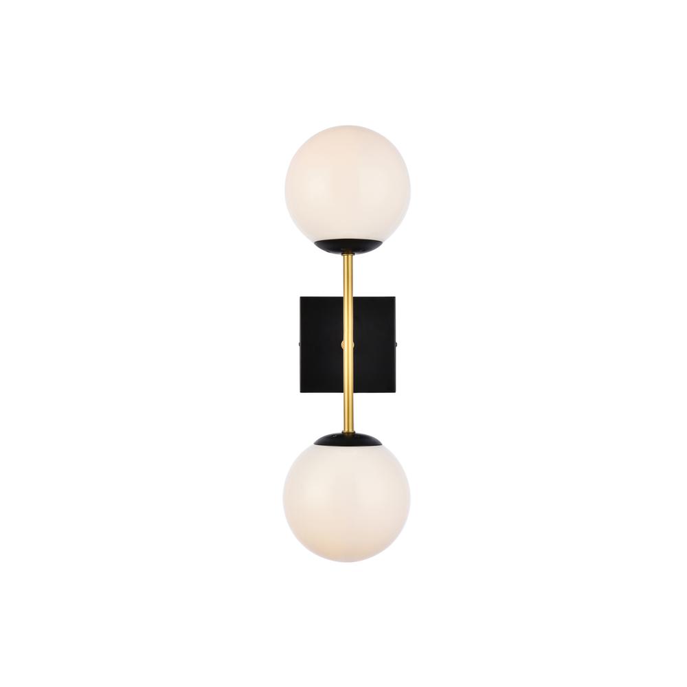 Neri 2 Lights Black And Brass And White Glass Wall Sconce. Picture 1