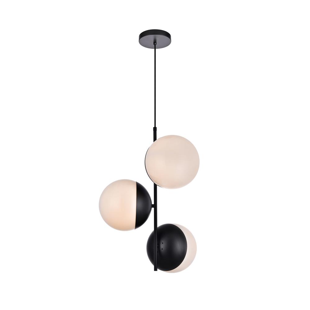 Eclipse 3 Lights Black Pendant With Frosted White Glass. Picture 1