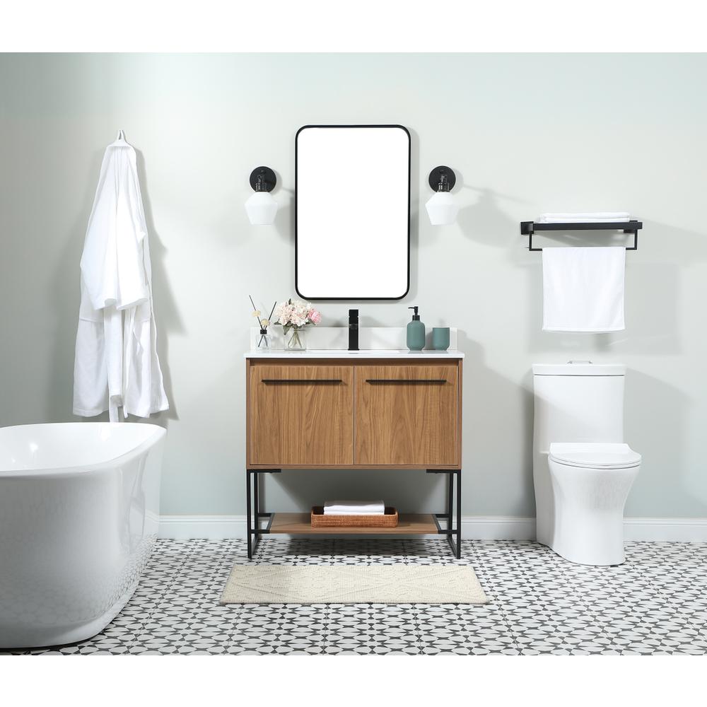 36 Inch Single Bathroom Vanity In Walnut Brown With Backsplash. Picture 4