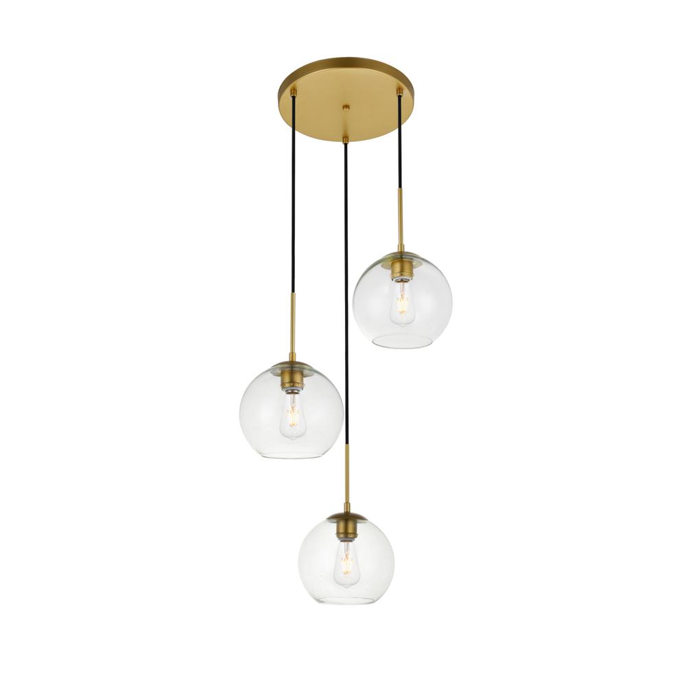 Baxter 3 Lights Brass Pendant With Clear Glass. Picture 1