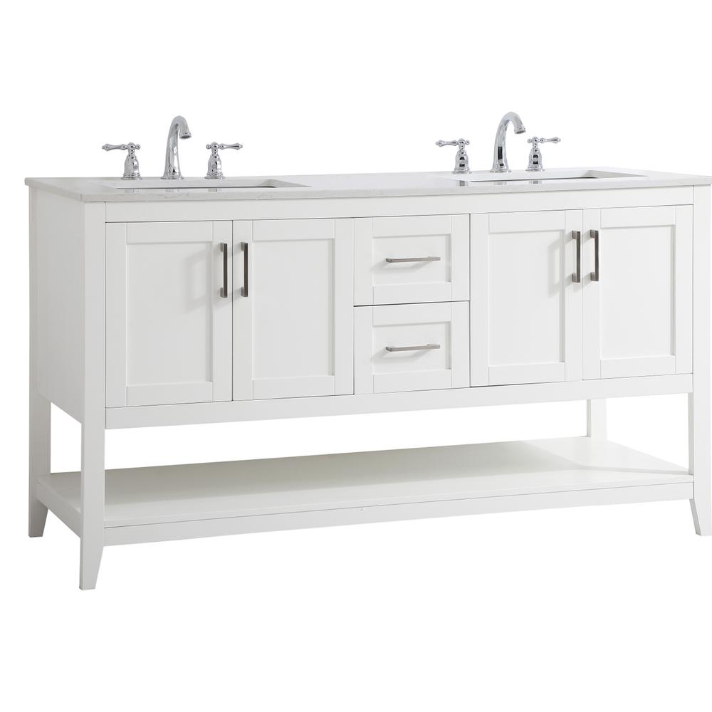 60 Inch Double Bathroom Vanity In White. Picture 7