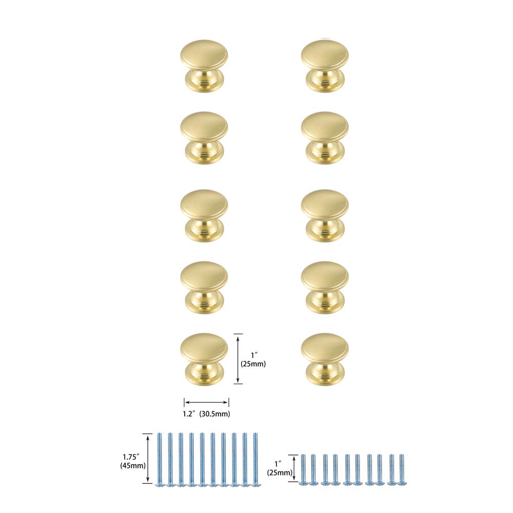 Kaid 1.2" Diameter Brushed Gold Mushroom Knob Multipack (Set Of 10). Picture 5
