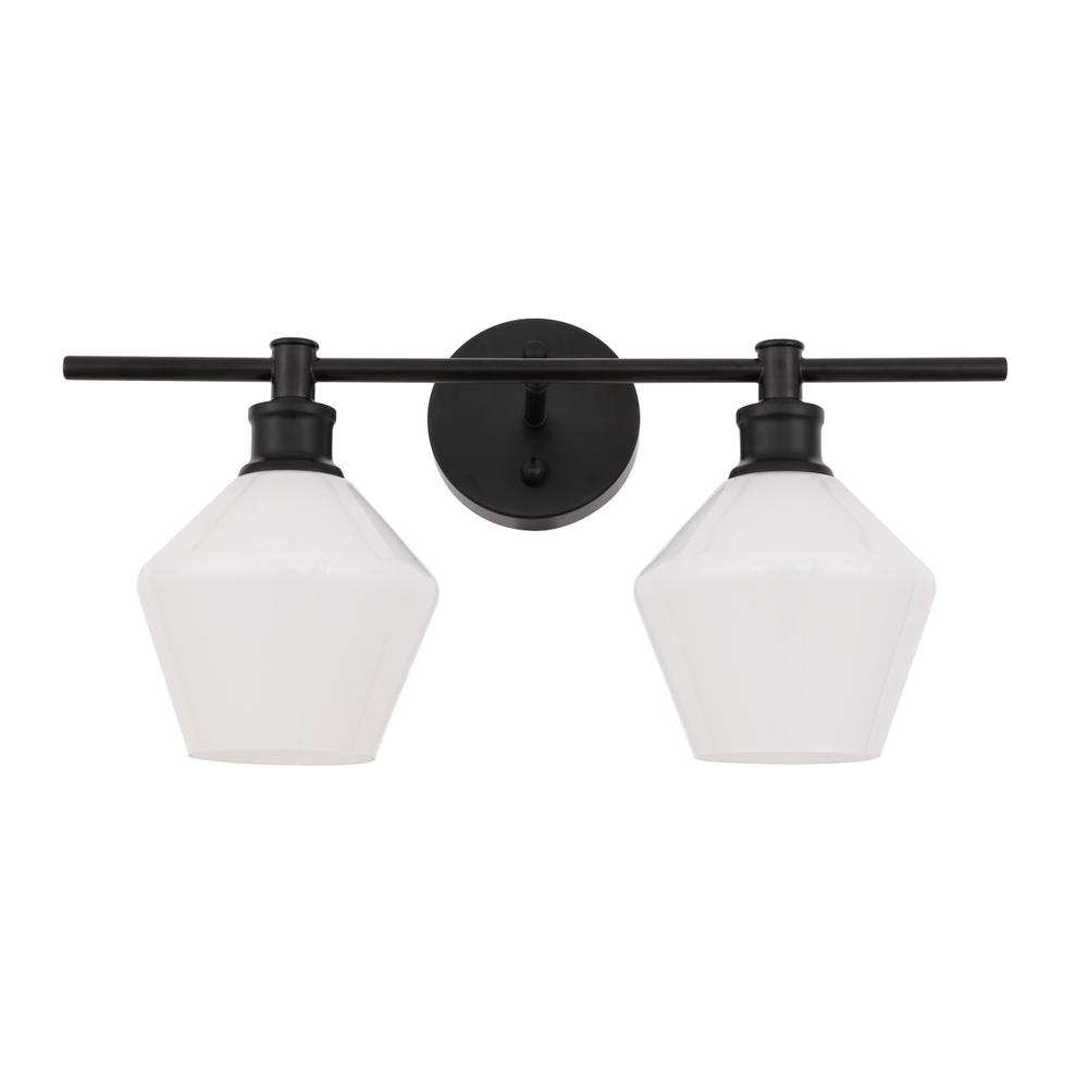 Gene 2 Light Black And Frosted White Glass Wall Sconce. Picture 12
